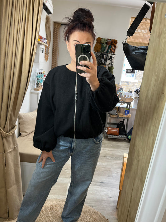 Collarless Bomber Jacket - Black