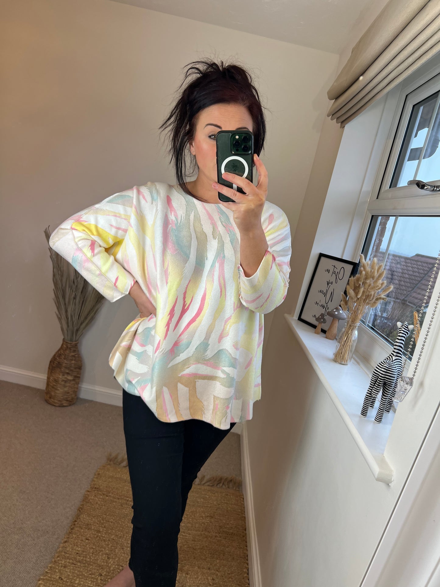 Animal Print Fine Knit Jumper - Lemon