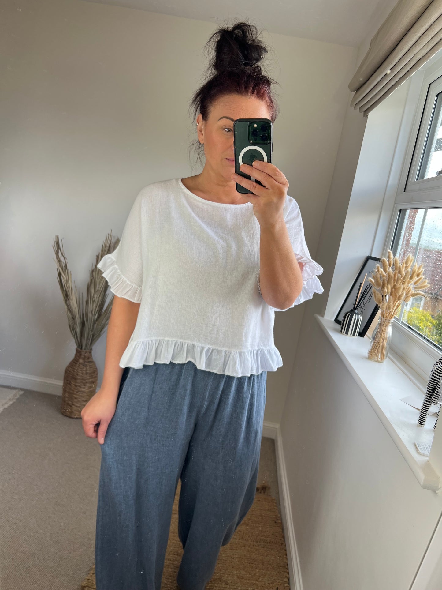 Linen Frill Top - White