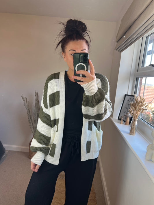 Stripe Chunky Cardigan - Khaki