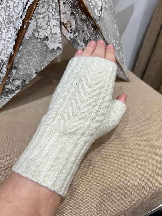 Cashmere Blend Fingerless Gloves - Cream