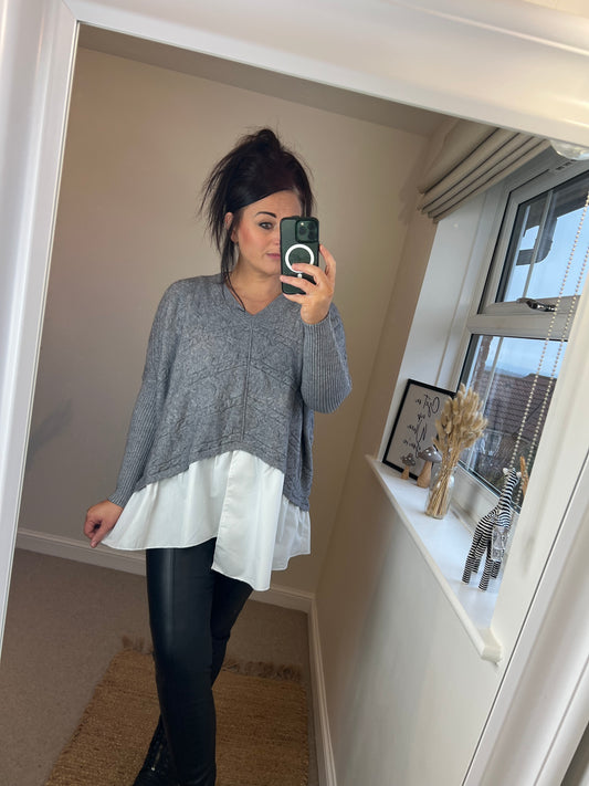 2 in 1 Jumper with Shirt - Grey