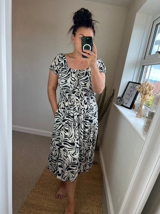 STEVIE Midi Button Dress - Black/White