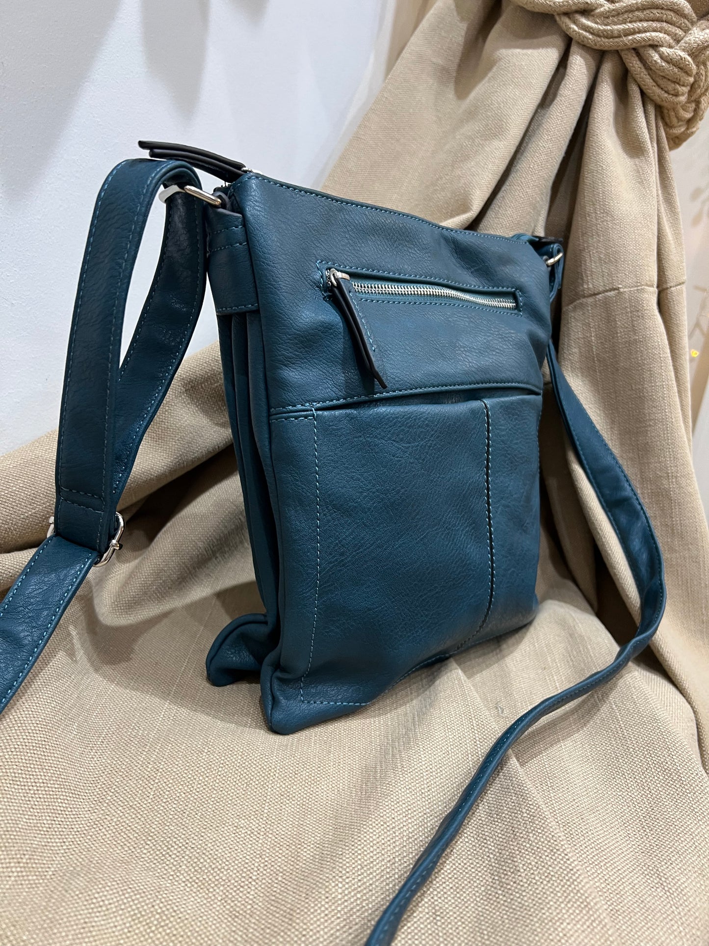 Tri Compartment Crossbody Bag - Teal