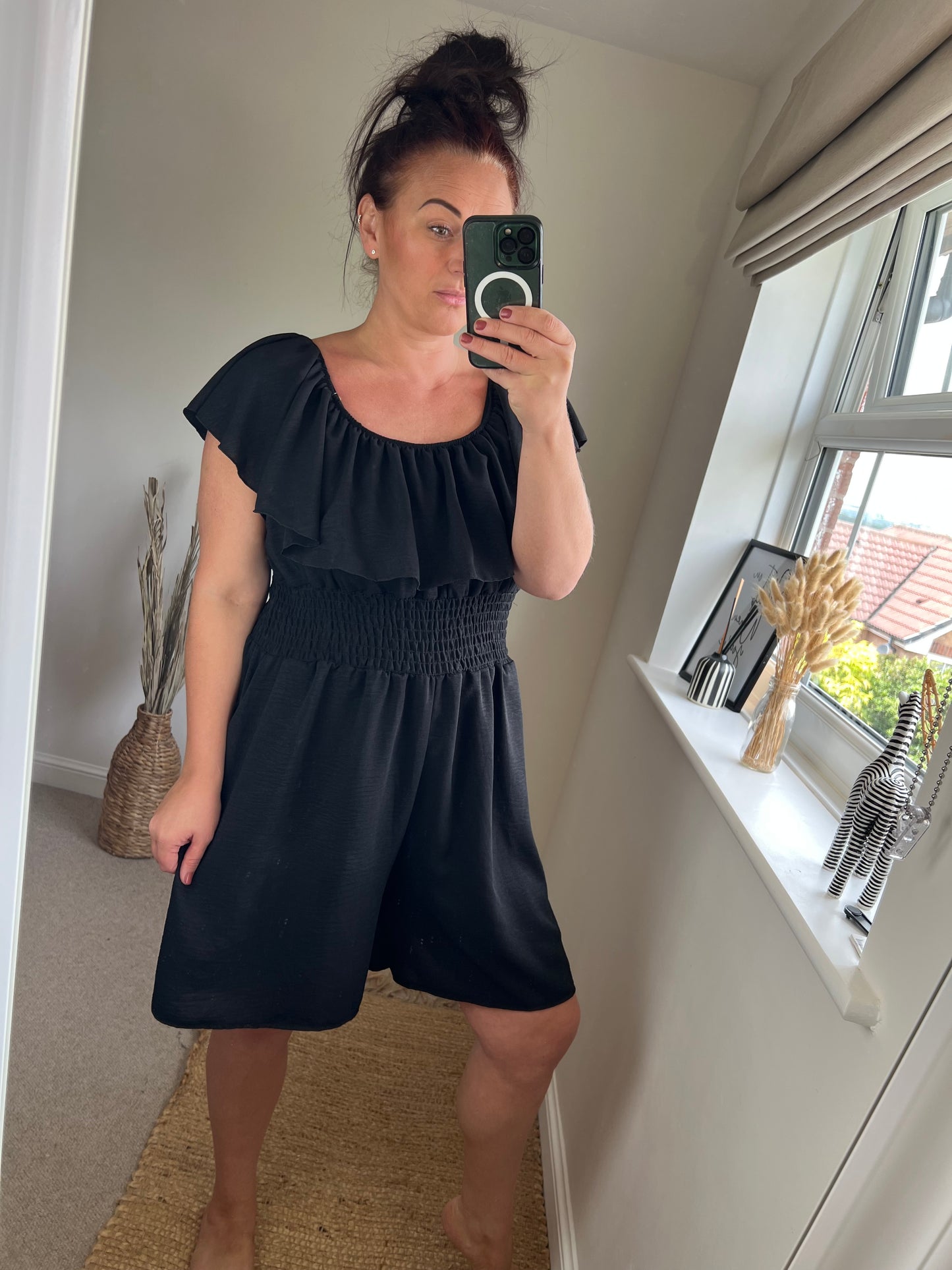 Shirred Waist Playsuit - Black