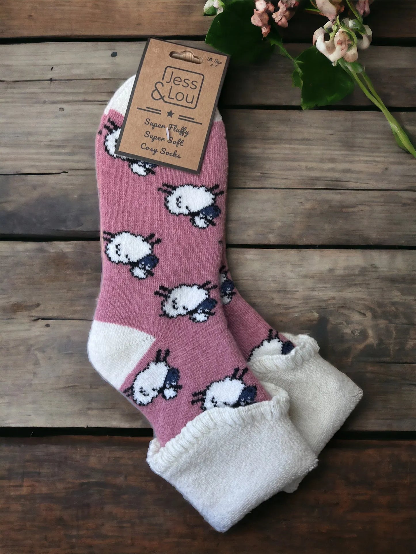 Jess & Lou Cozy Cuff Socks - Sheep Pink