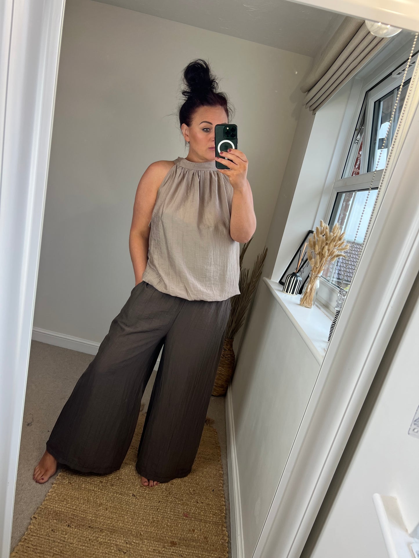 Crinkle Wide Leg Trousers - Chocolate