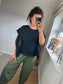 Embroidery Anglaise Frill Sleeve T-Shirt -  Black