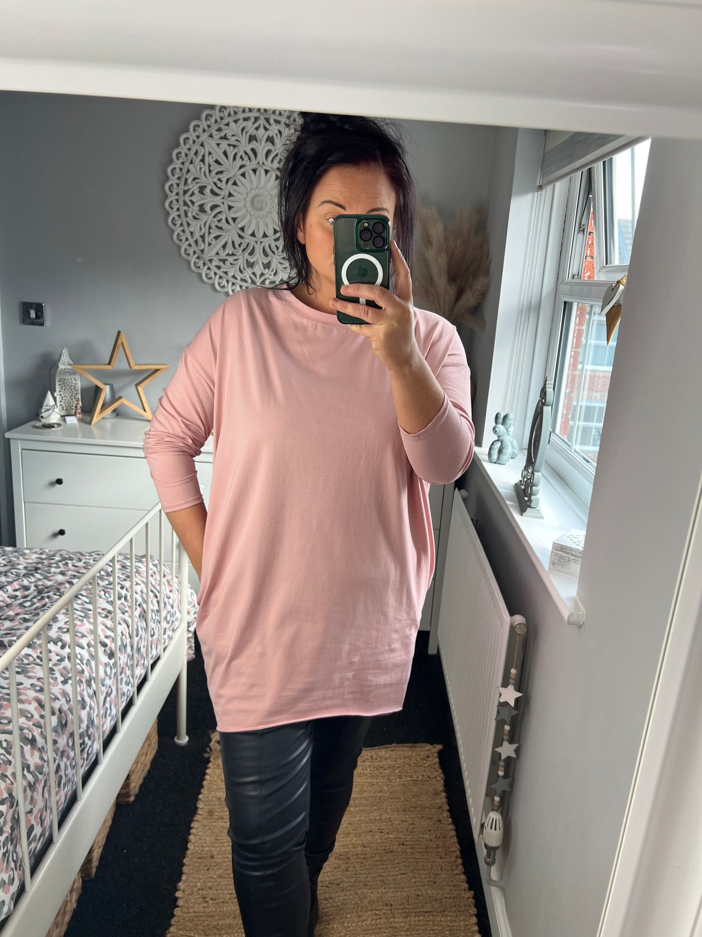 Long Sleeve Tshirt Tunic with Pockets - Blush