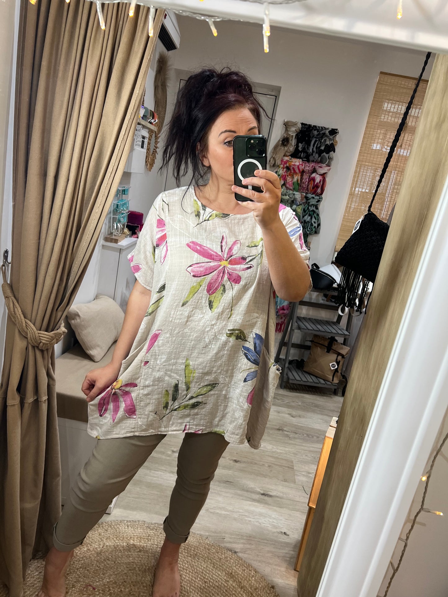 Floral Cotton Top - Beige