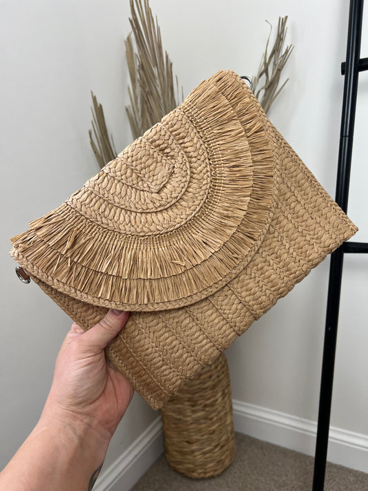 Straw Bag (Clutch/Crossbody) - Beige
