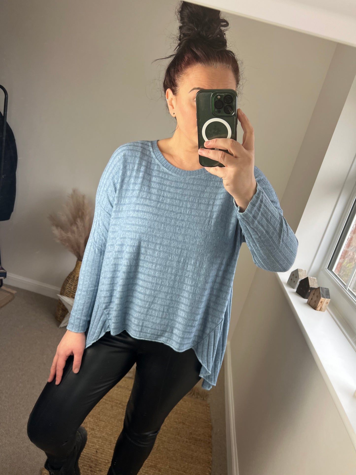 Dipped Hem Ribbed Jumper - Light Blue