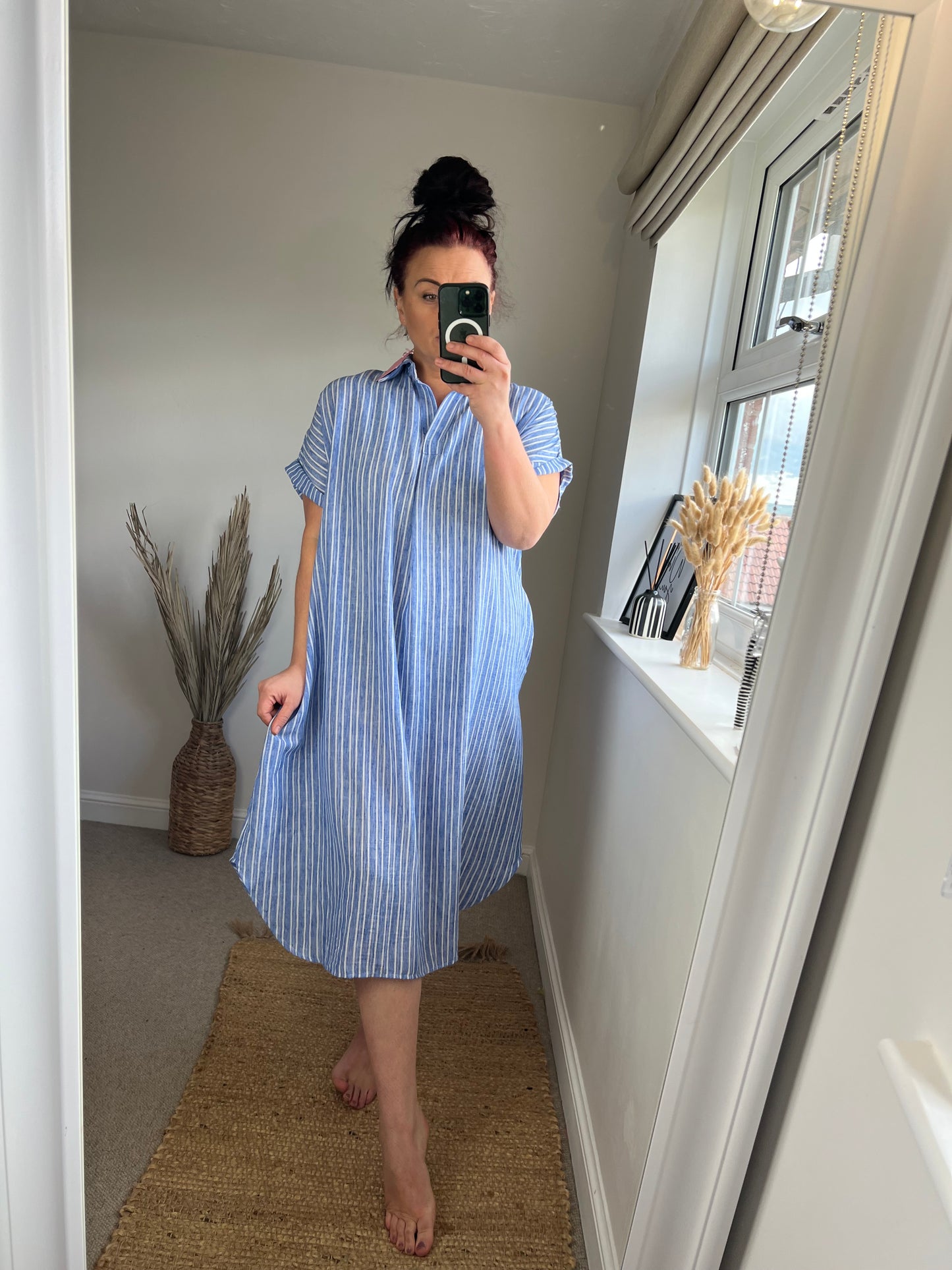 Stripe Cotton Midi Dress - Blue