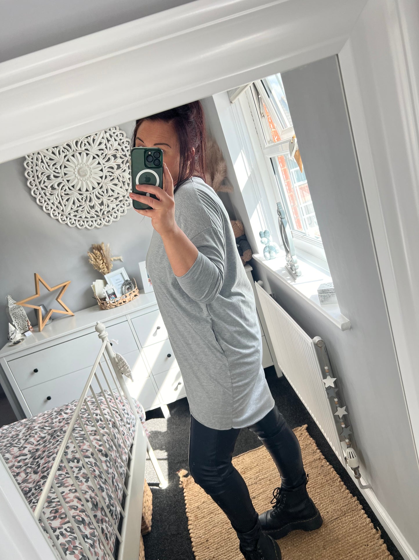 Long Sleeve Tshirt Tunic with Pockets - Light Grey