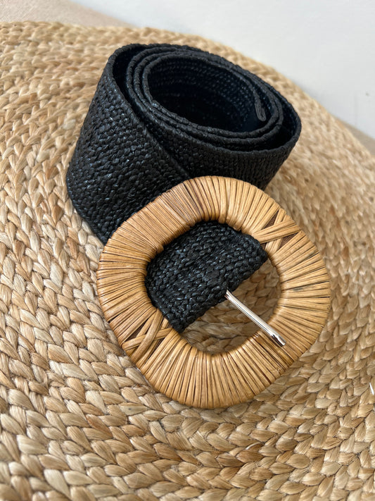 Straw Waist Belt - Black