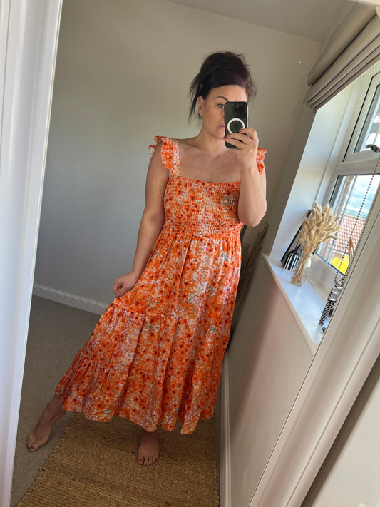 Ditsy Floral Midi Dress - Orange
