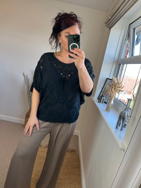 Embroidered Top - Black