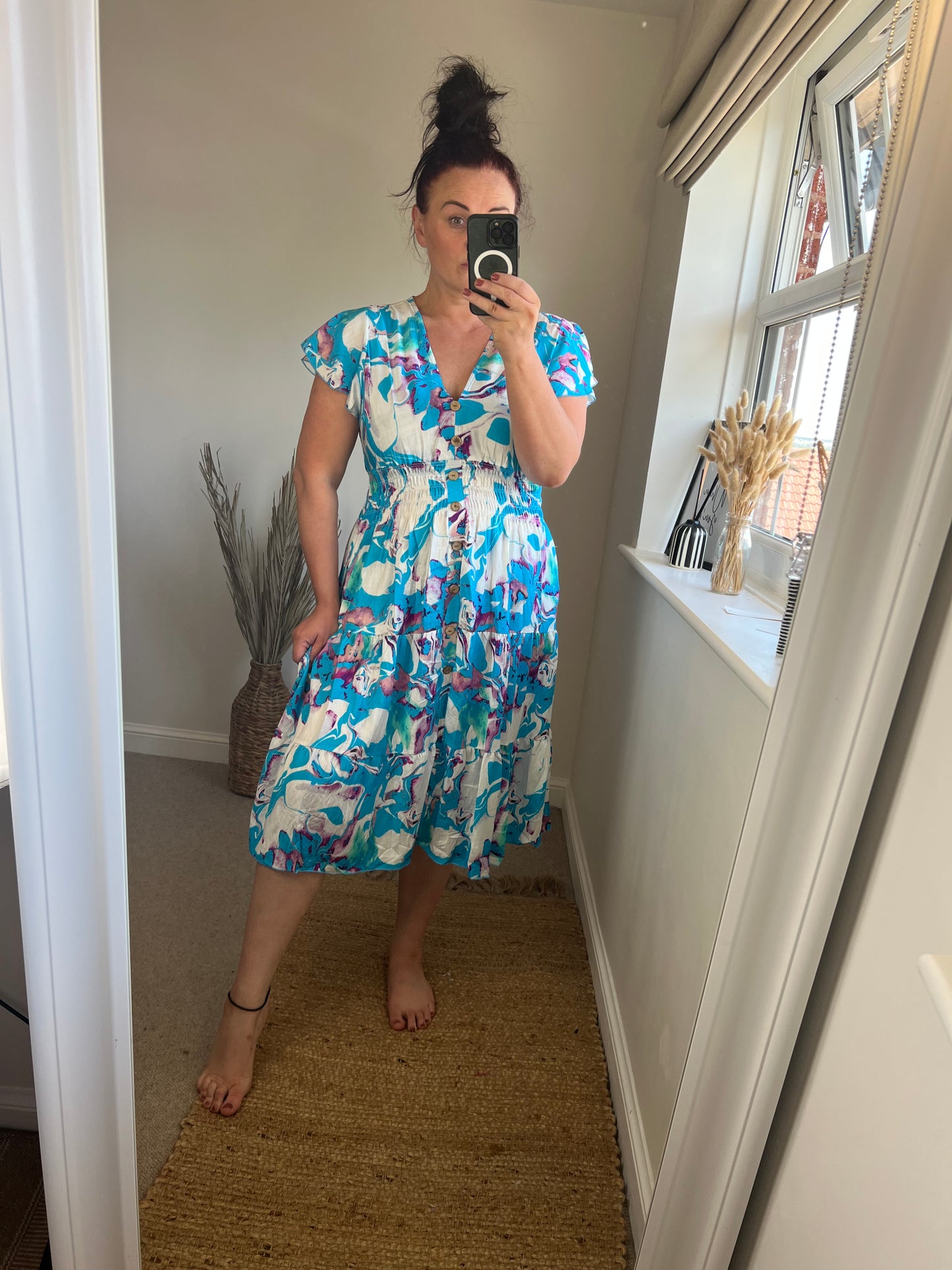 LOTTIE Midi Button Dress with Pockets - Turquoise