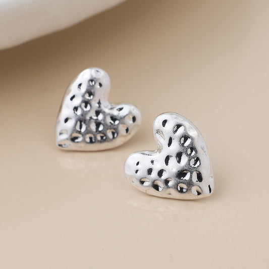 Peace Of Mind - Silver Plated Hammered Heart Earrings