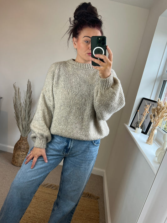 Crew Neck Jumper - Beige