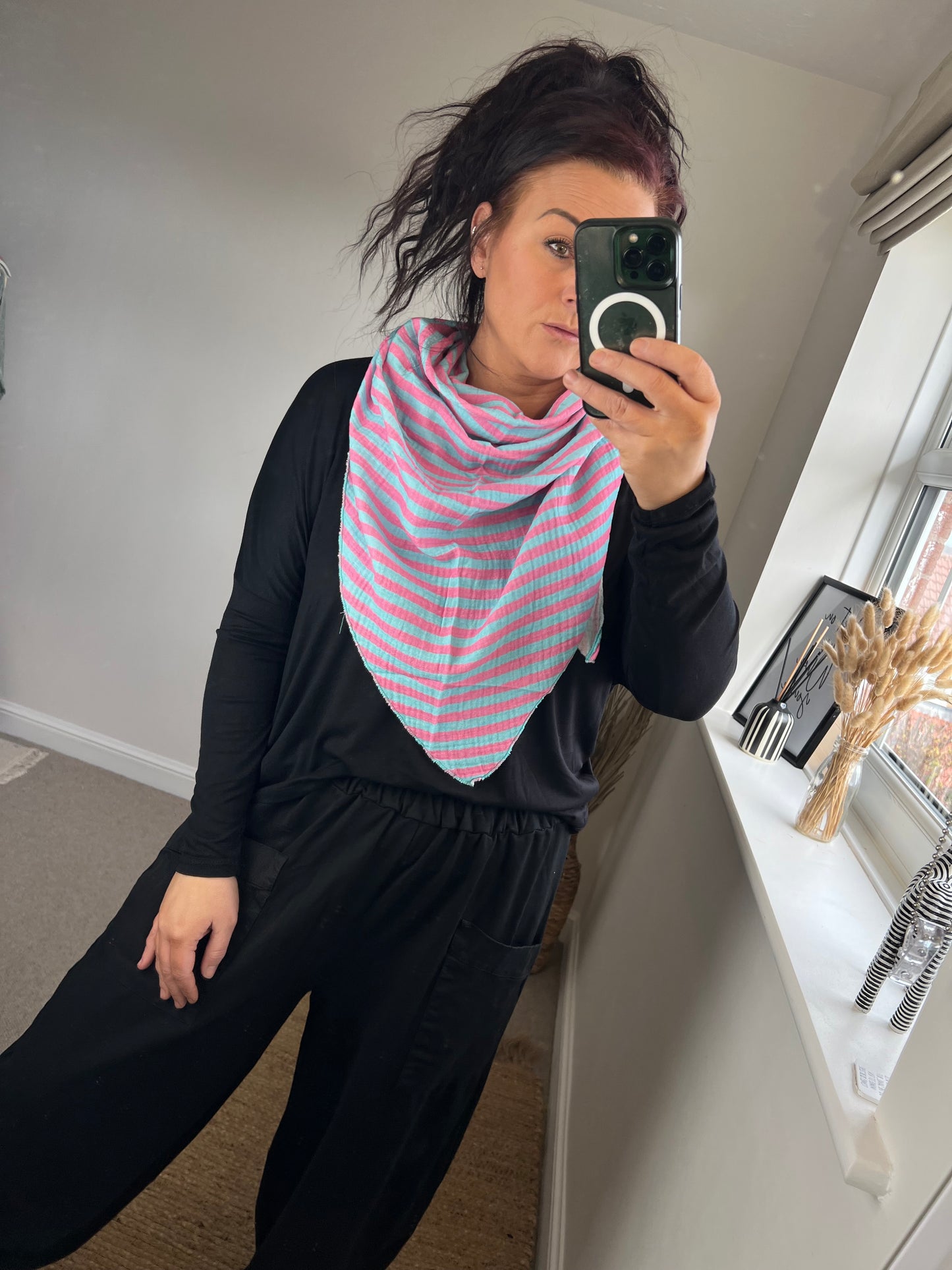 Cotton Triangle Scarf - Blue/Pink