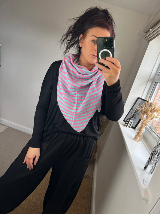 Cotton Triangle Scarf - Blue/Pink