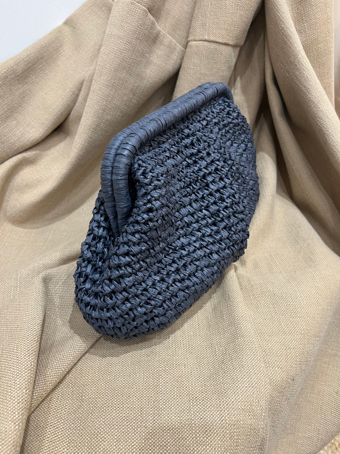 Straw Clutch Bag - Navy