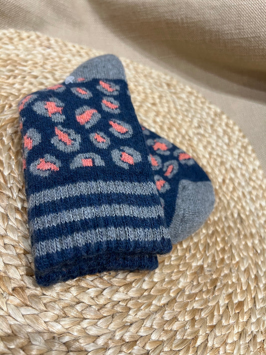 Cashmere Blend Cuffed Socks - Blue