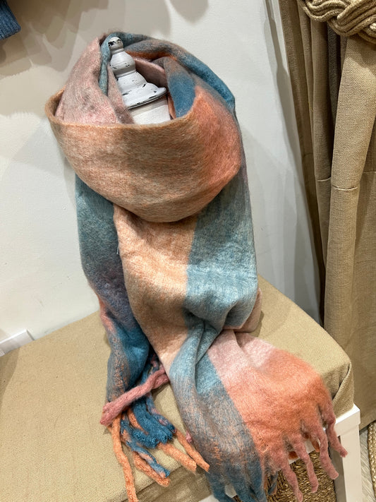 Blanket Scarf - Coral Check