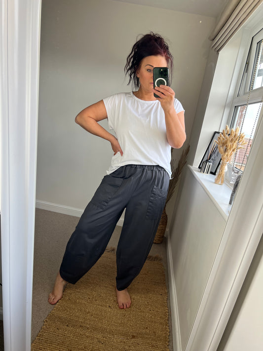 Jersey Barrel Leg Trousers - Charcoal