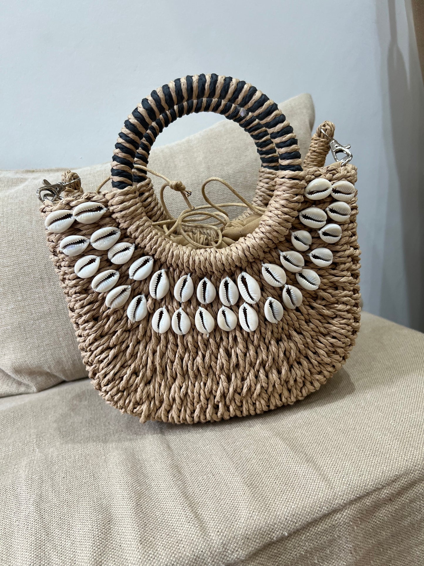 Straw Shell Bag - Camel