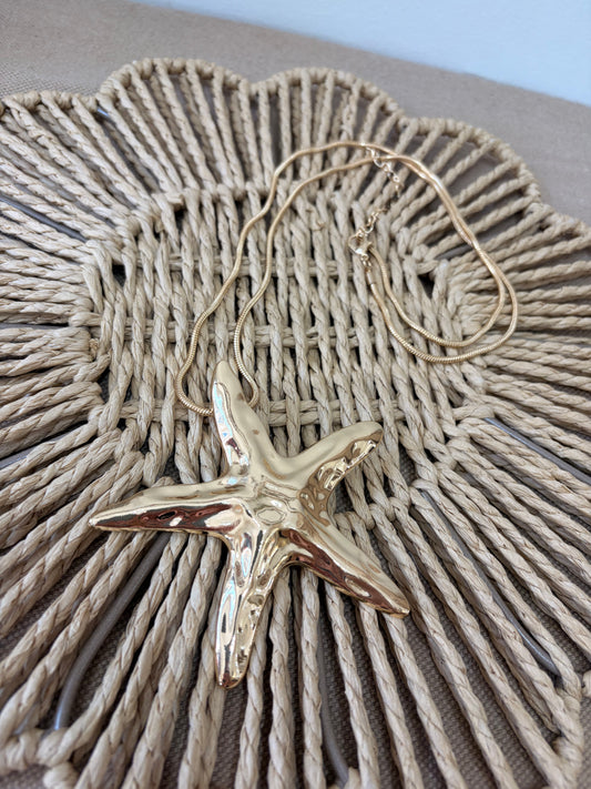 Long Starfish Necklace - Gold