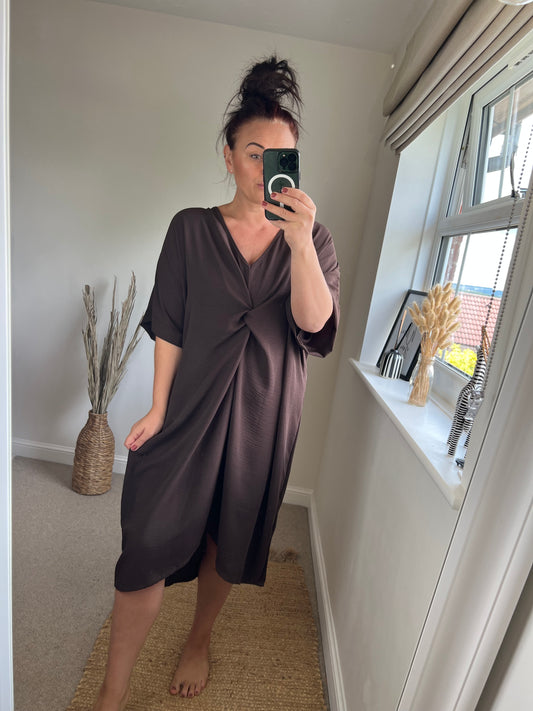 Twist Front Dress - Chocolate