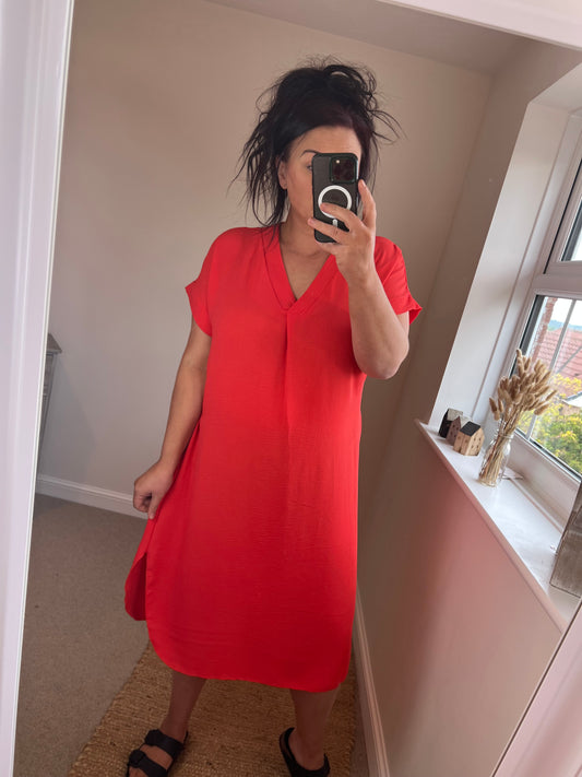 Tie Shirt Dress - Coral