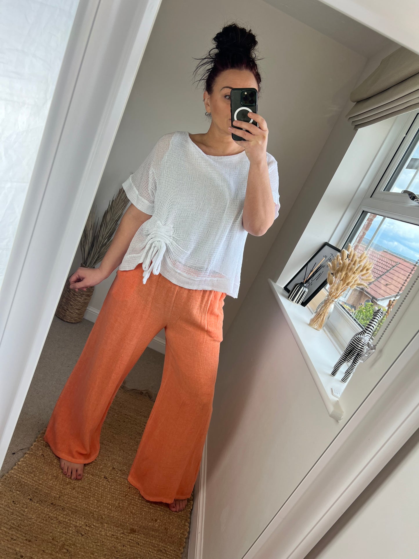 Wide Leg Linen Trousers - Orange