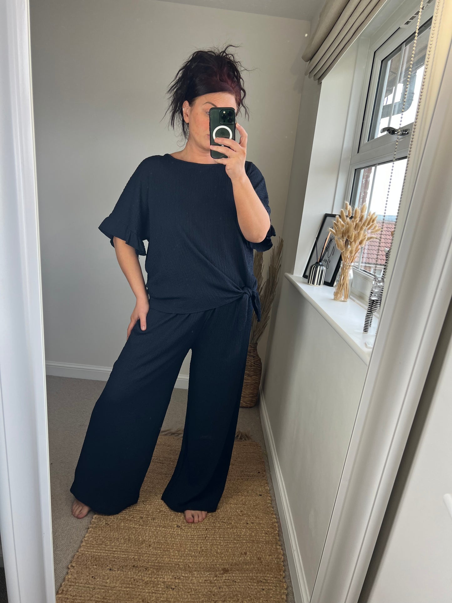 Crimple Top & Trouser Set - Navy