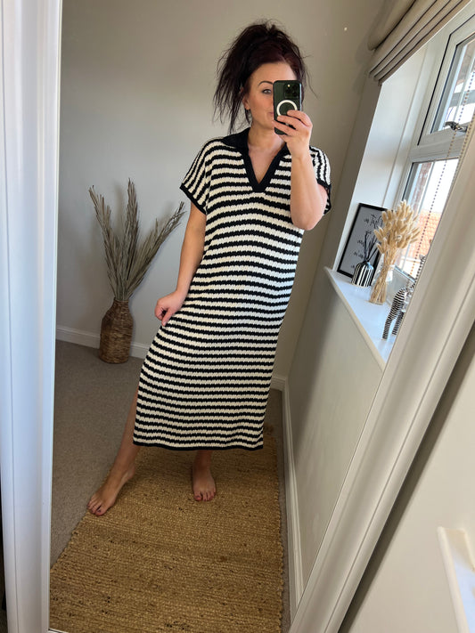 Crochet Stripe Dress - Black/White