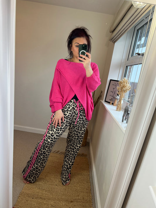 Leopard Print Joggers - Pink Stripe