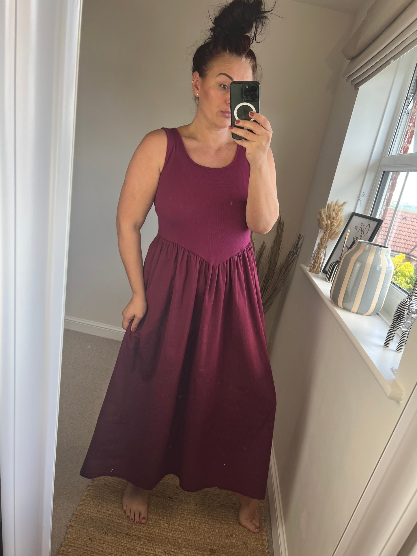 Ribbed Midi Dress - Wine