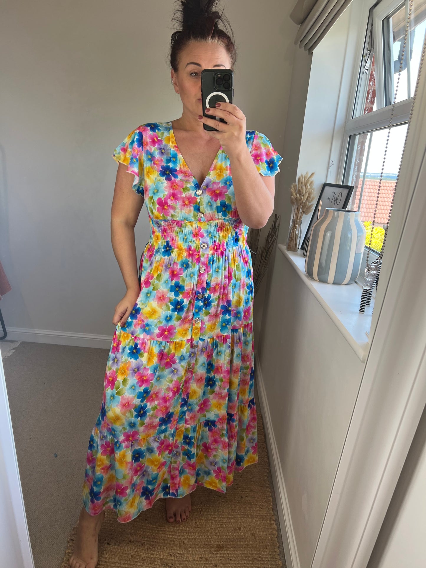 LOTTIE Maxi Button Dress with Pockets -  Bright Flowers