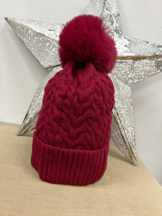 Fleece Lined Hat - Wine