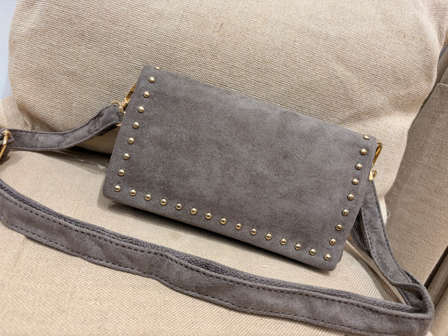 Small Faux Suede Crossbody Bag - Taupe