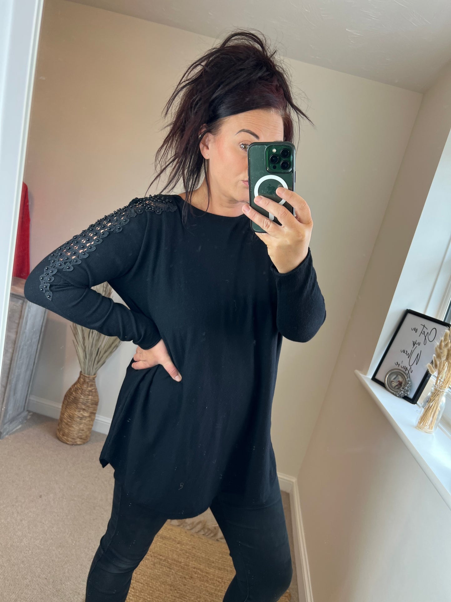Embellished Arm Jumper - Black