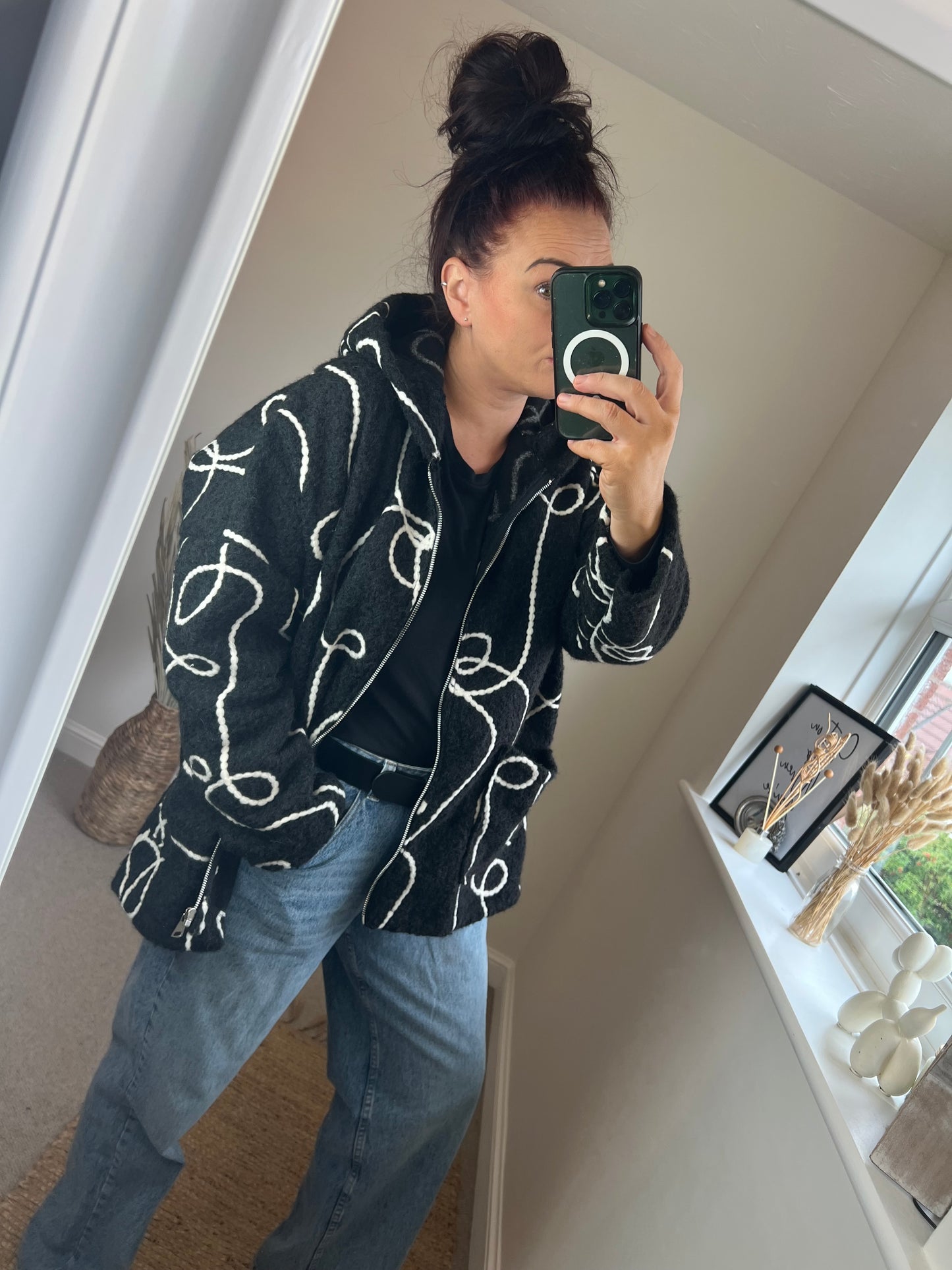 Hooded Embroidered Jacket - Black