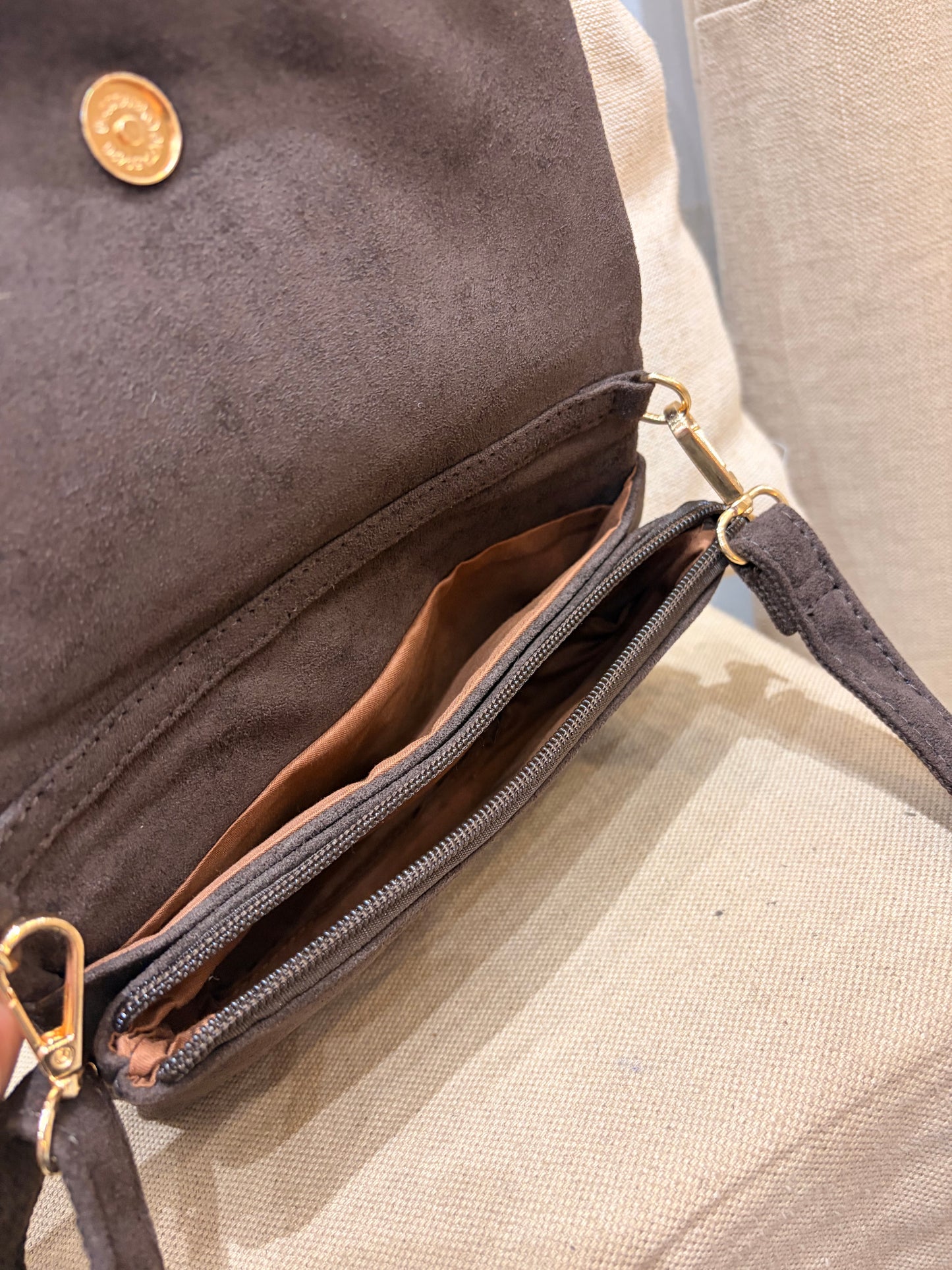 Small Faux Suede Crossbody Bag - Chocolate