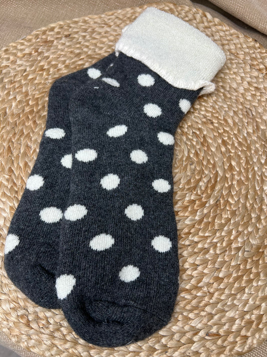 Cashmere Blend Chunky Spot Socks - Charcoal
