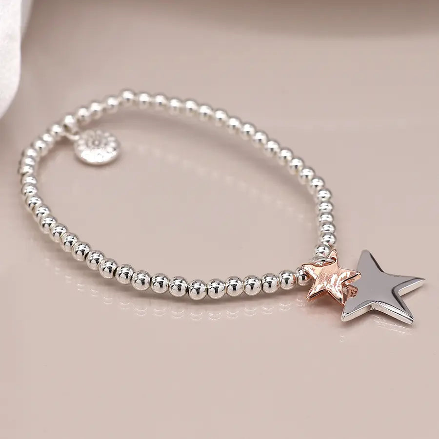 Peace Of Mind -  Silver Plated Bracelet with Silver & Rose Gold Star