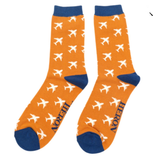 Men’s Mr Heron Bamboo Socks - Airplanes