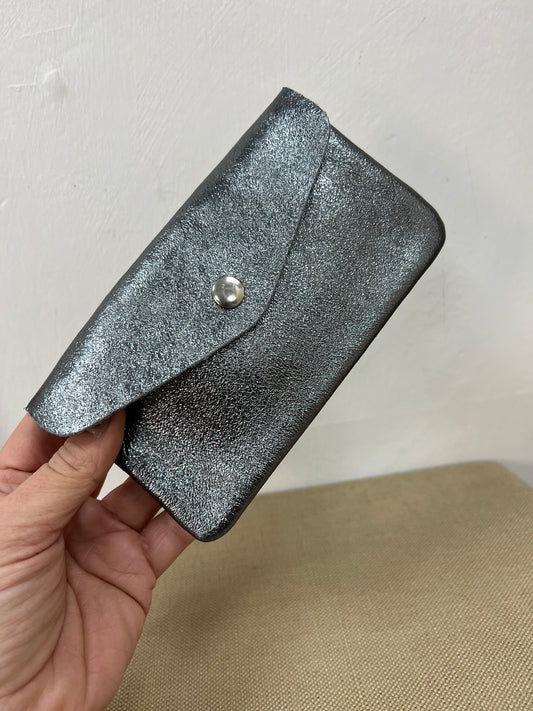 Long Leather Purse - Metallic Pewter