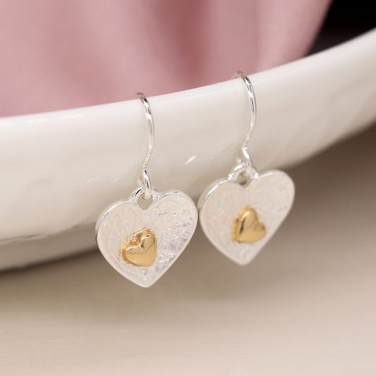 Peace Of Mind - Silver & Gold Plated Drop Heart Earrings